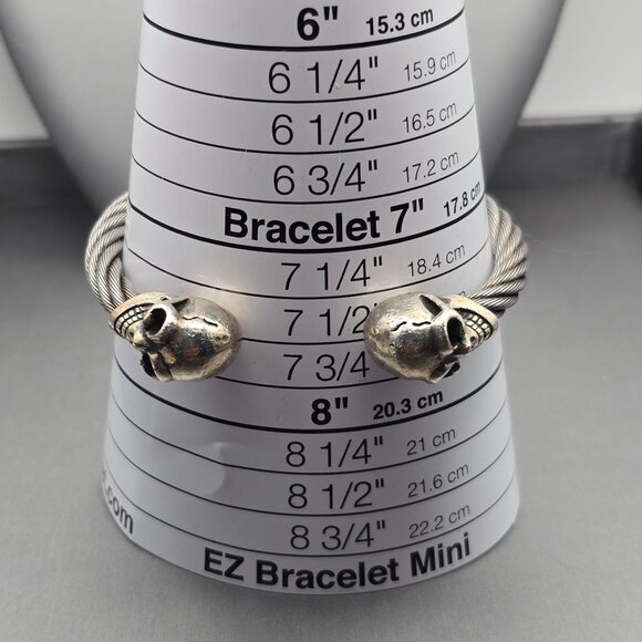 VTG Gaboratory Sterling Silver & Steel Gothic Skull Torque Cuff Bracelet 7.5" - Picture 8 of 11